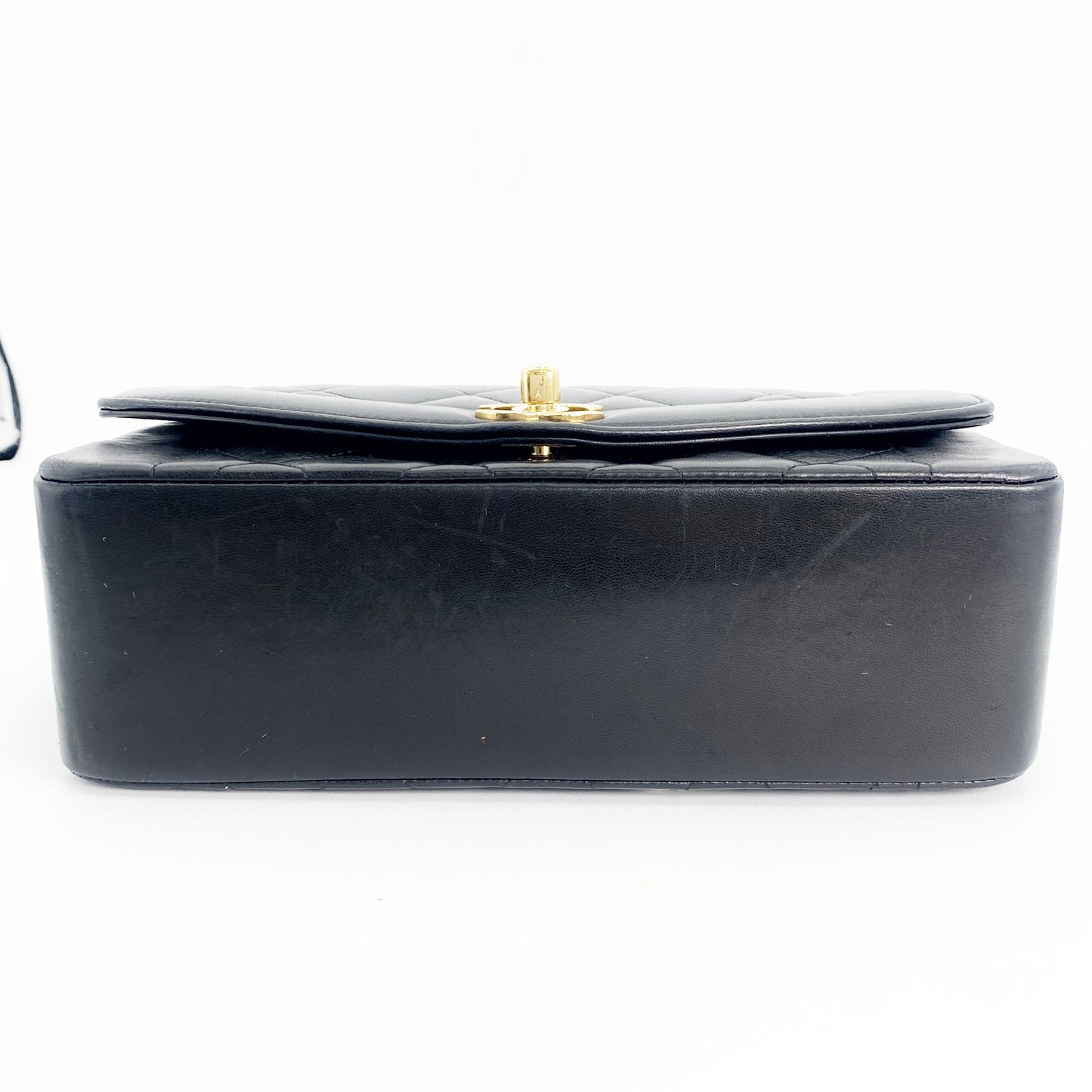 Paul Sr, Vintage Authentic Chanel 2 series small black lambskin diana with seal and card