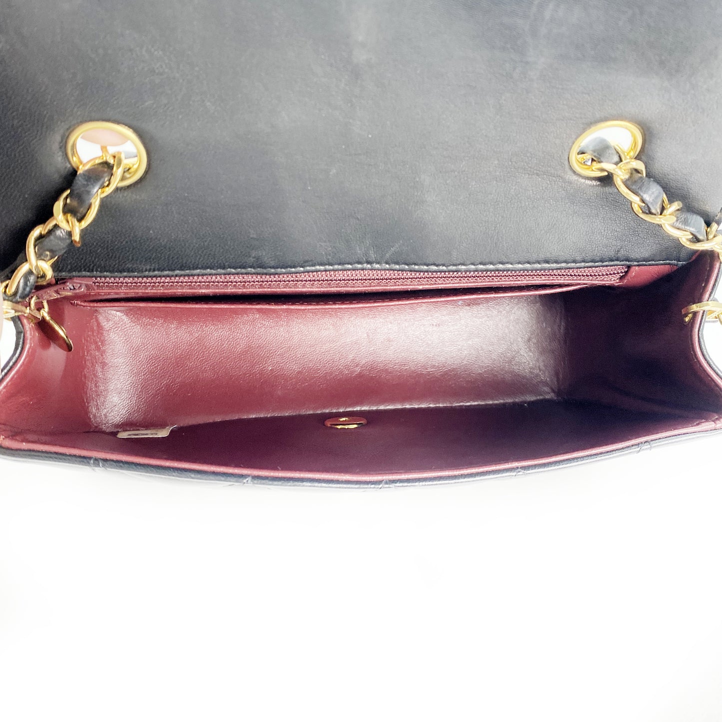 Paul Sr, Vintage Authentic Chanel 2 series small black lambskin diana with seal and card