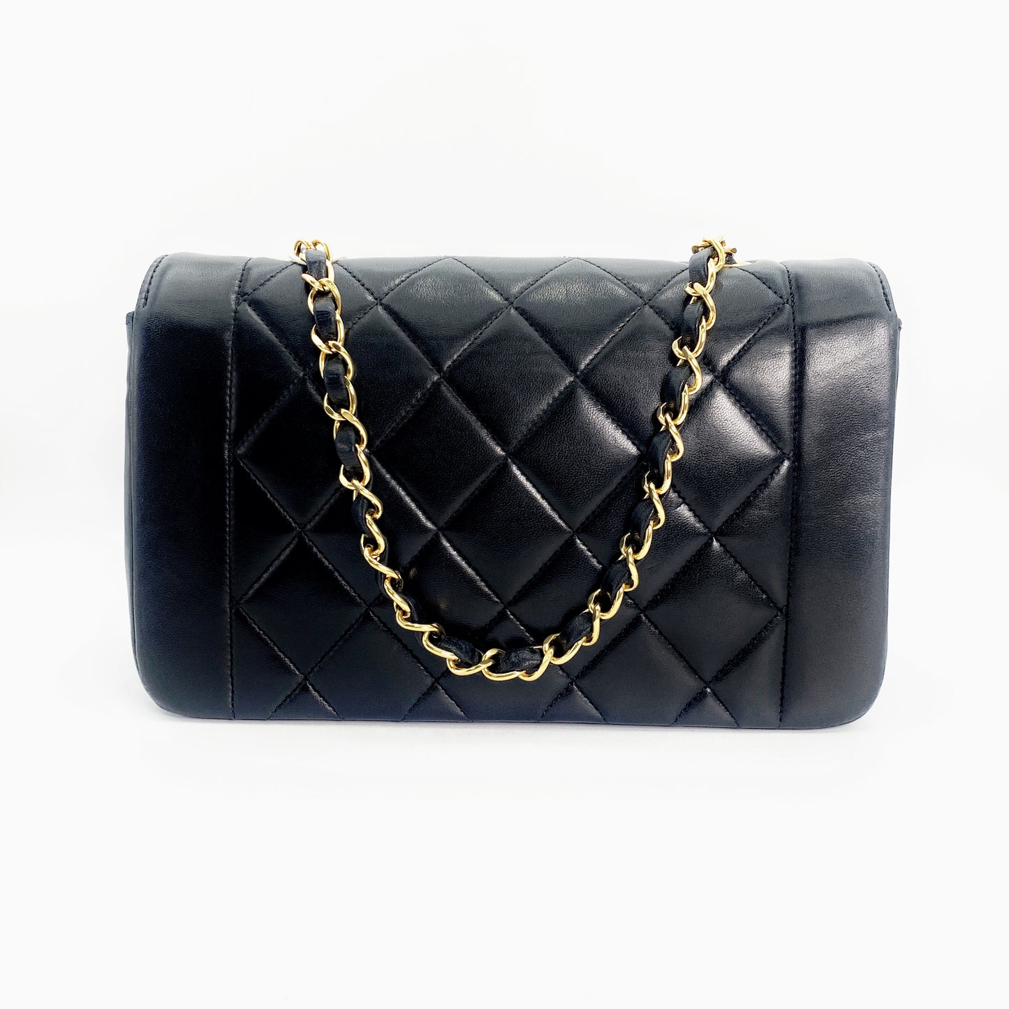 Paul Sr, Vintage Authentic Chanel 2 series small black lambskin diana with seal and card