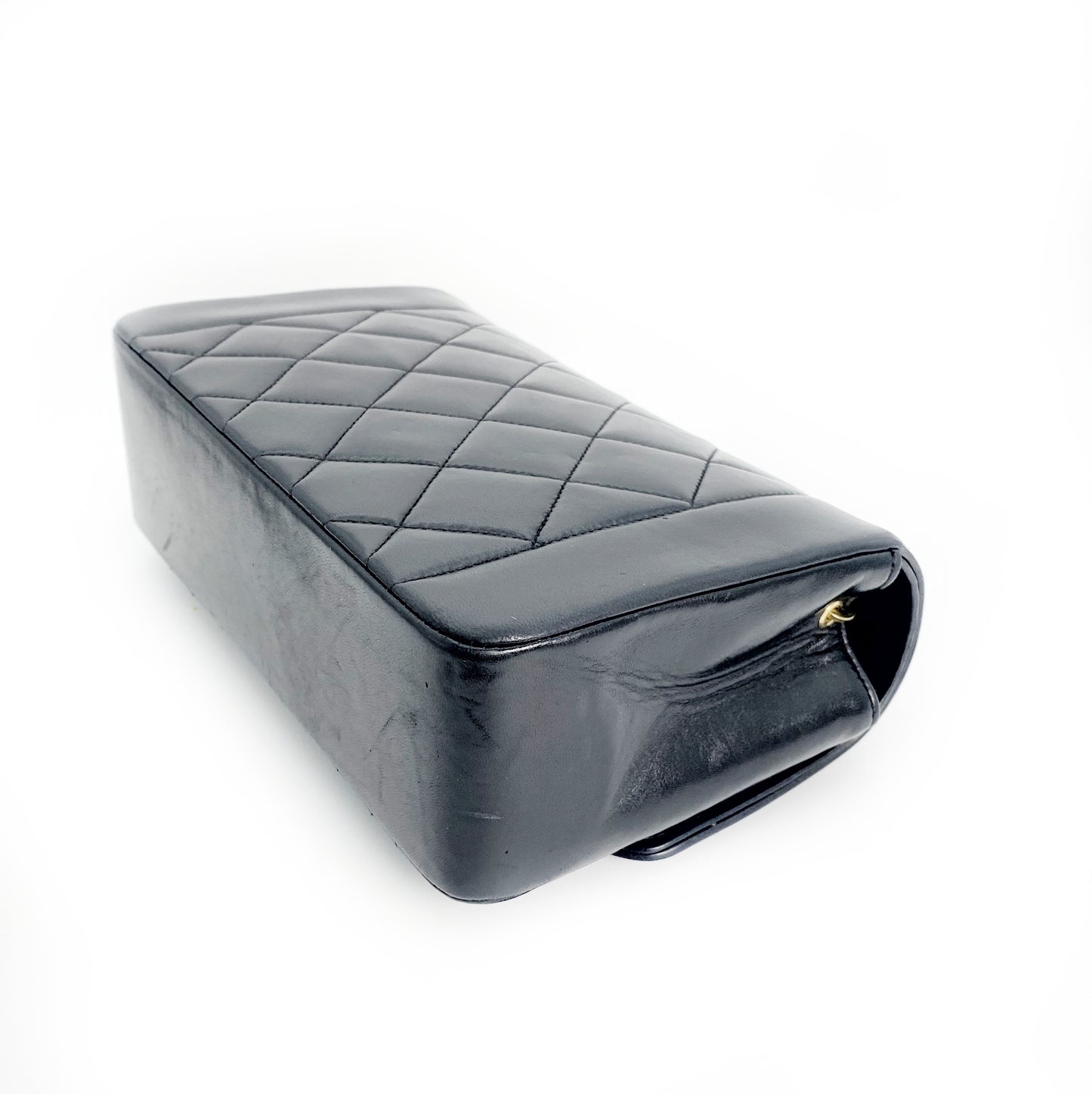 Paul Sr, Vintage Authentic Chanel 2 series small black lambskin diana with seal and card