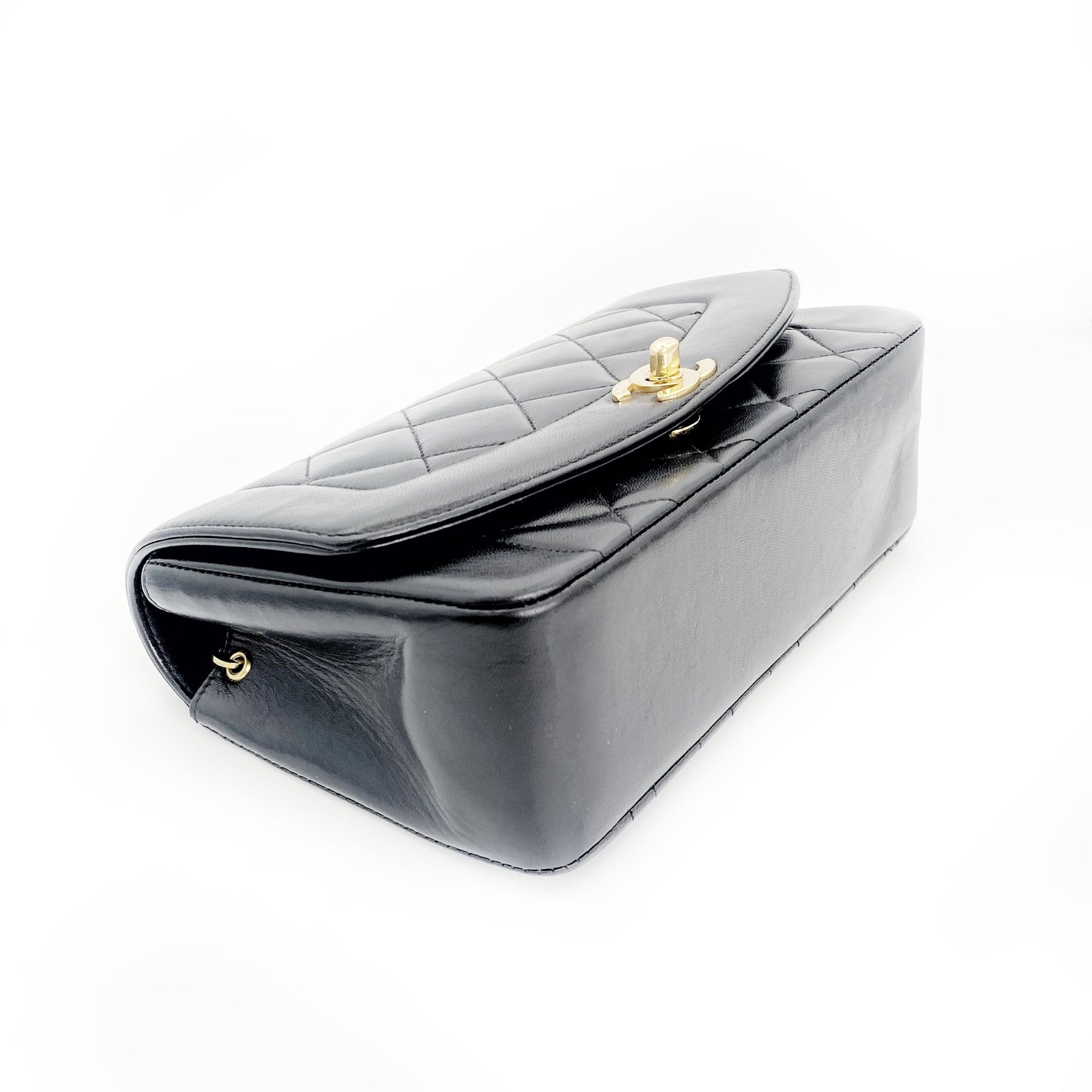 Paul Sr, Vintage Authentic Chanel 2 series small black lambskin diana with seal and card