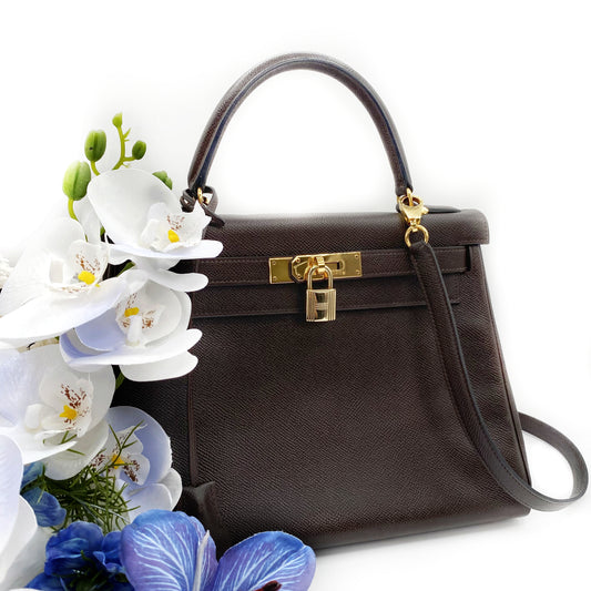 Akito, Vintage Authentic Hermes ⭕W 1993 kelly 28 retourne havane courchevel leather GHW