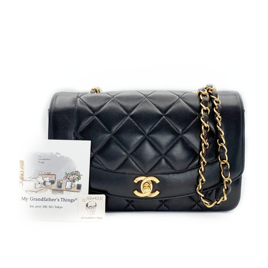 Henrik, Vintage Authentic Chanel 3 series small black lambskin diana with seal only