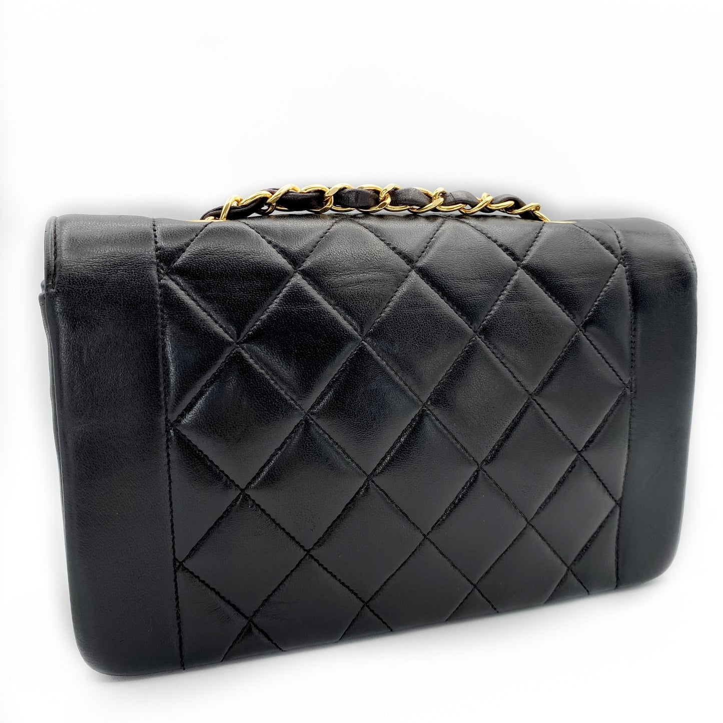 Henrik, Vintage Authentic Chanel 3 series small black lambskin diana with seal only