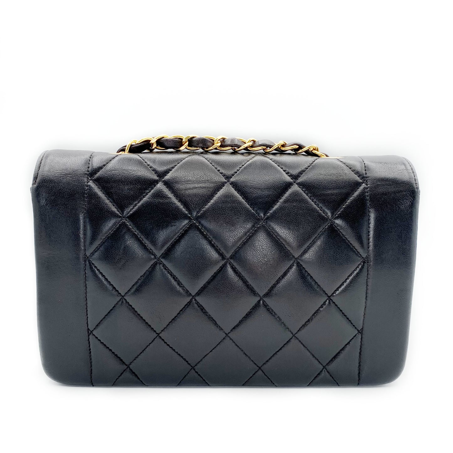 Henrik, Vintage Authentic Chanel 3 series small black lambskin diana with seal only