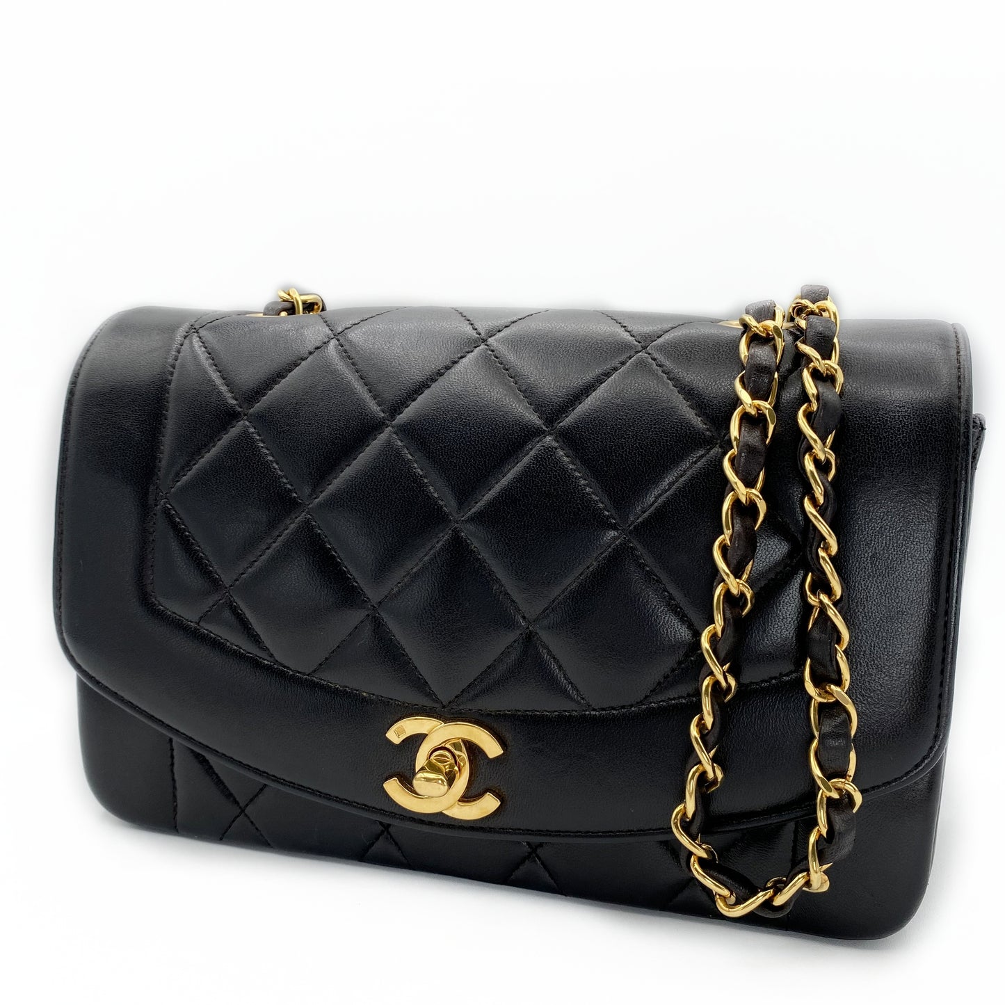Henrik, Vintage Authentic Chanel 3 series small black lambskin diana with seal only