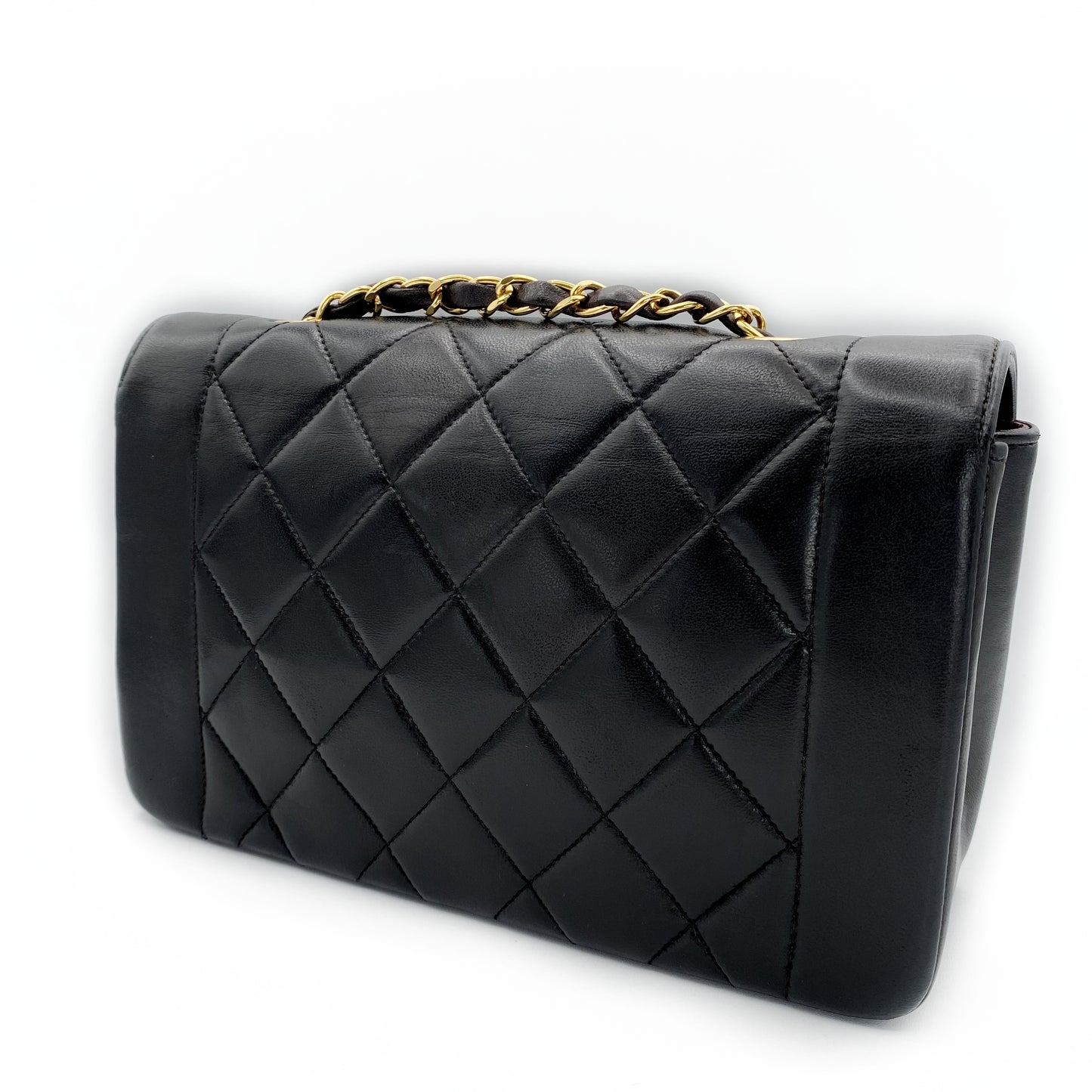 Henrik, Vintage Authentic Chanel 3 series small black lambskin diana with seal only