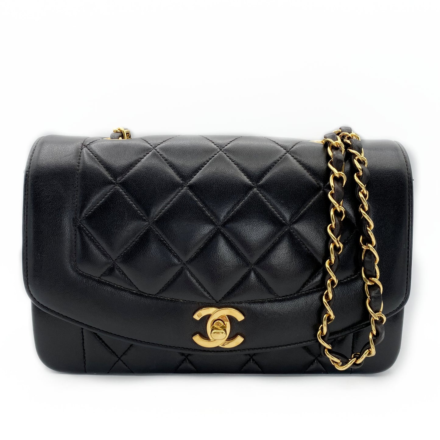 Henrik, Vintage Authentic Chanel 3 series small black lambskin diana with seal only