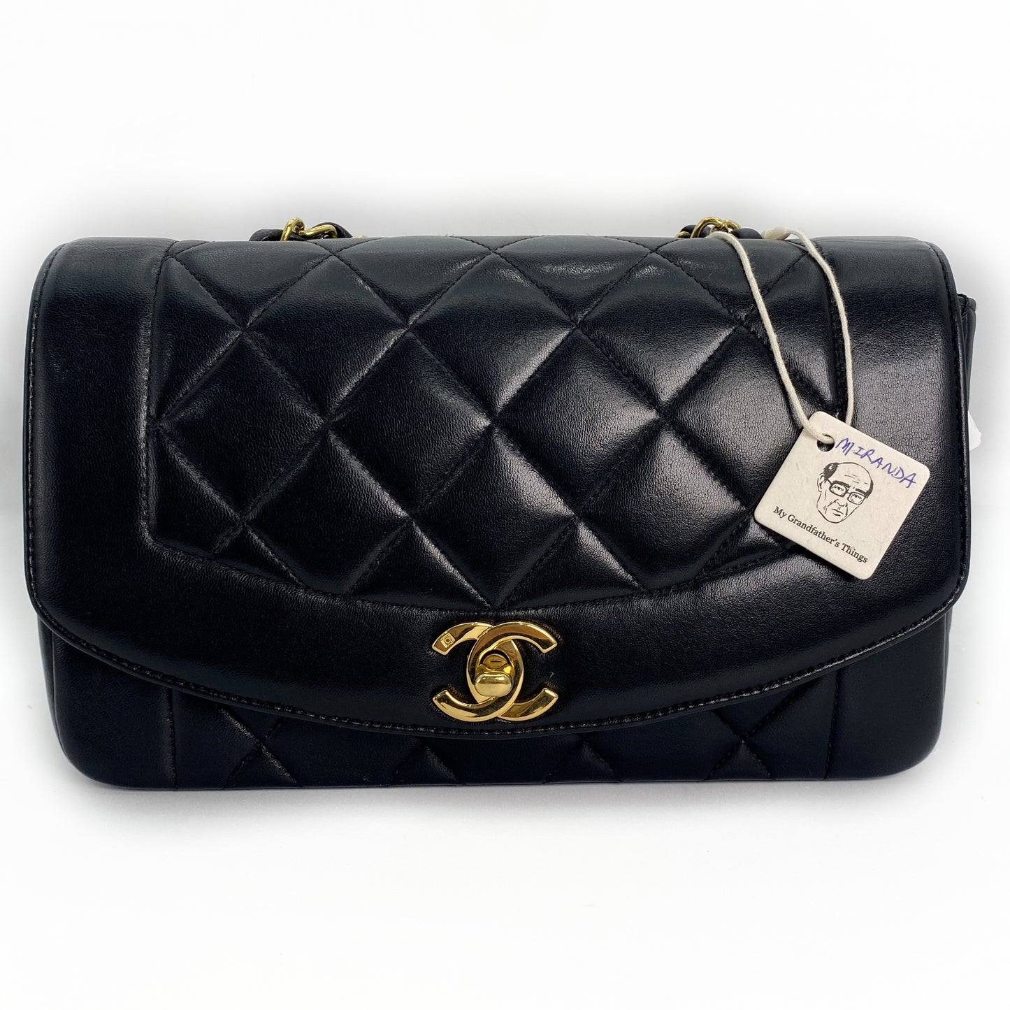 Miranda Sr, Vintage Authentic Chanel 2 series small black lambskin diana with seal only