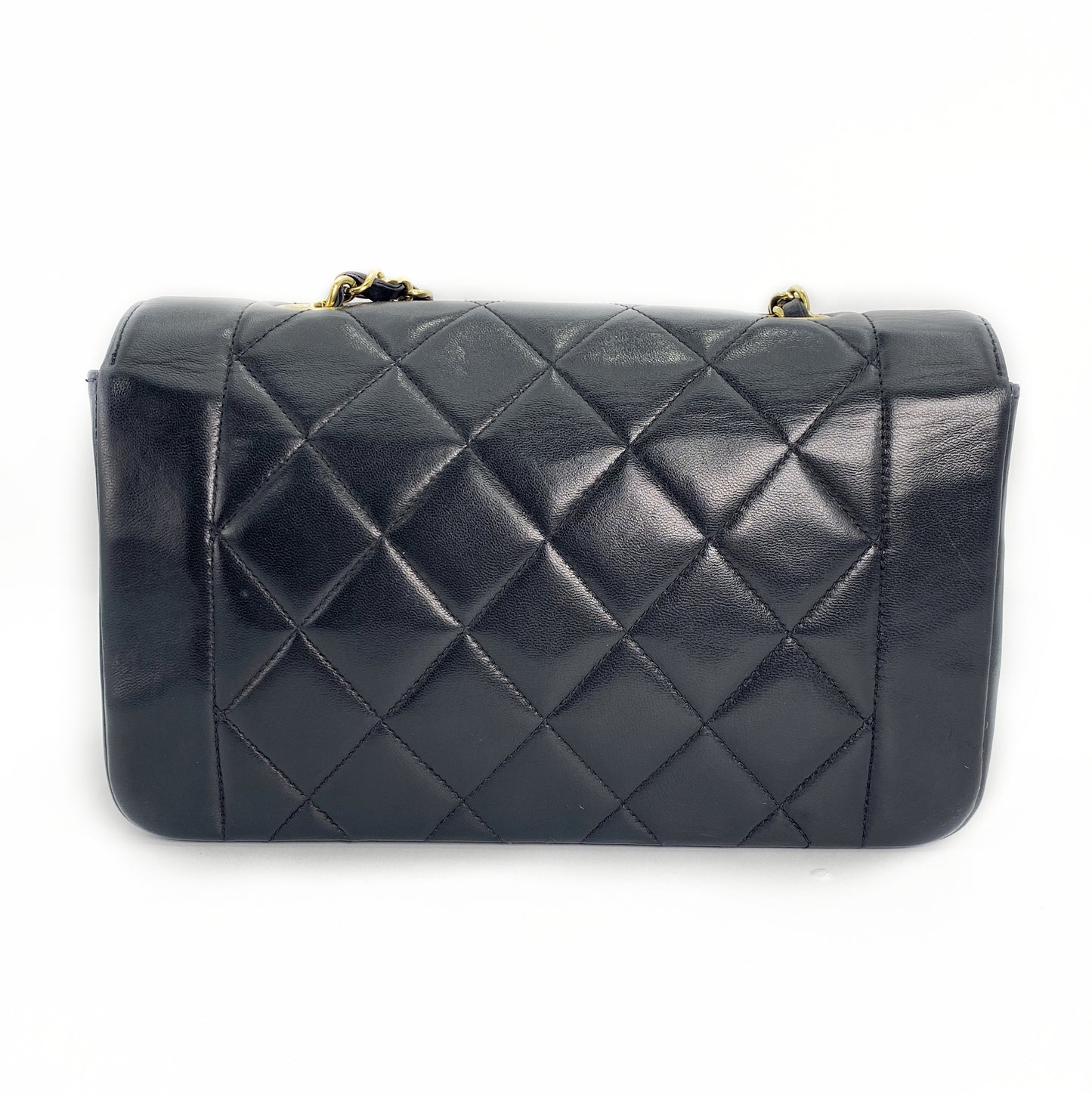 Miranda Sr, Vintage Authentic Chanel 2 series small black lambskin diana with seal only