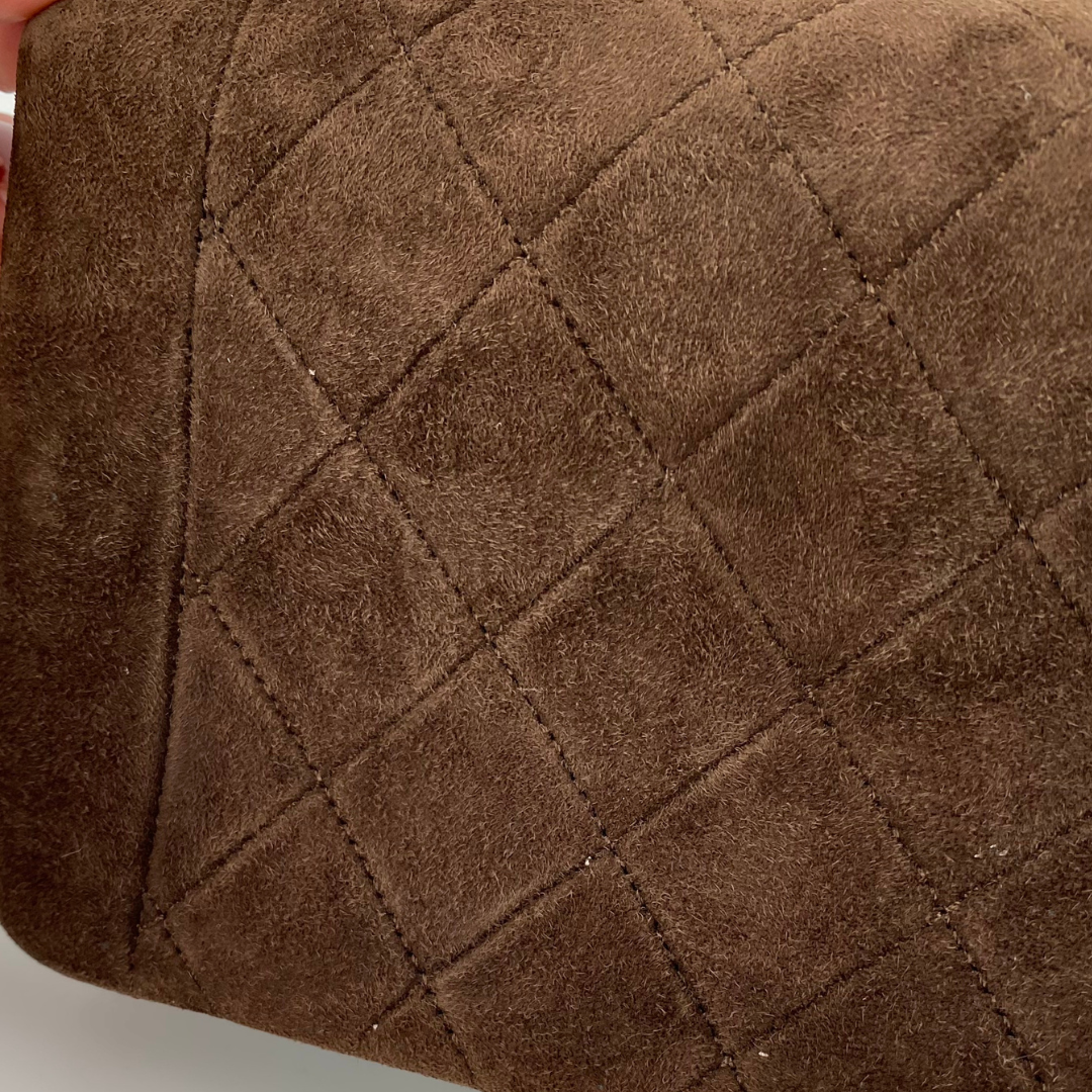 Vesper, 1 Series Mini Matelasse Bijou Chain Brown Suede Gold Hardware with seal only
