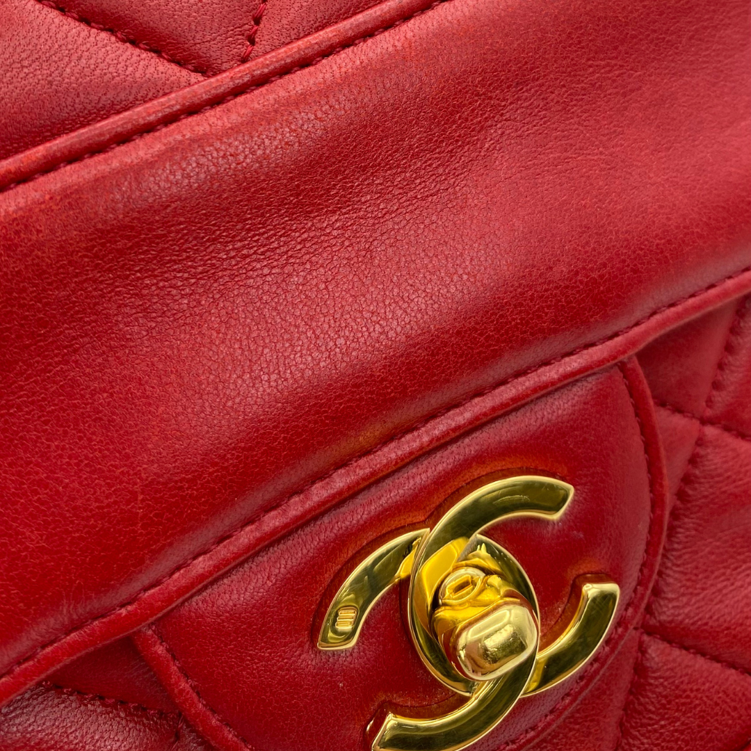 Hiroki, 1 Series Red Lambskin Horizon Flap Gold Hardware with seal only