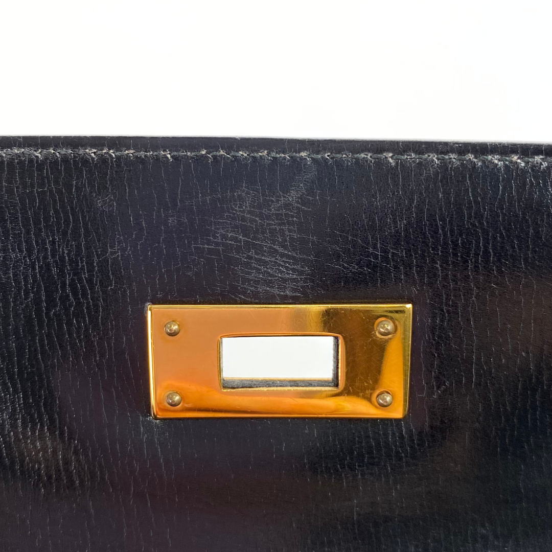 Riko, 1978 Kelly 28 Sellier Black Box Gold Hardware with stamp 〇H
