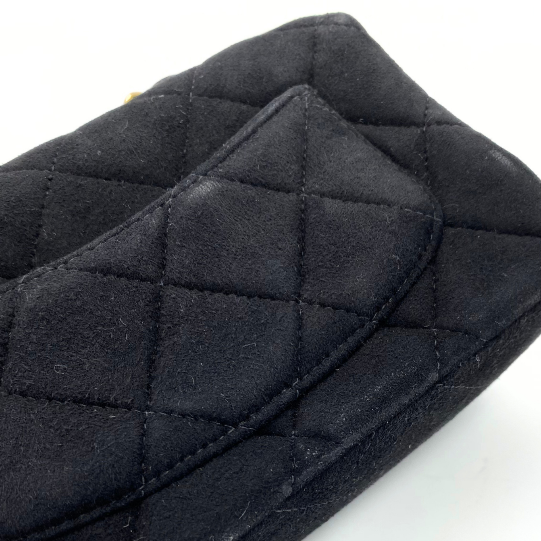 Yukina, 7 Series Mini Matelasse Black Suede Gold Hardware with seal only