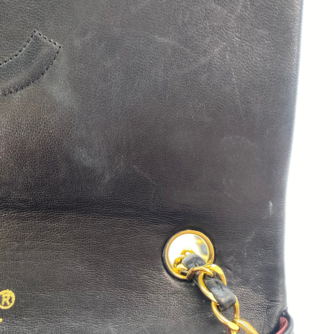 Evadne, 1 Series Small Full Flap Black Lambskin with seal and card