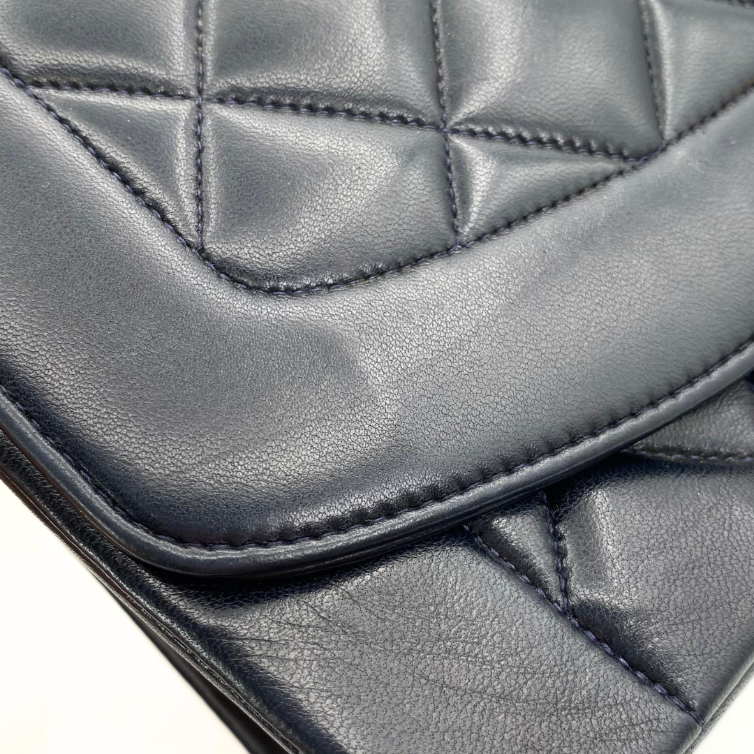 Ellis, 2 Series Medium Diana Navy Lambskin Gold Hardware with seal and card
