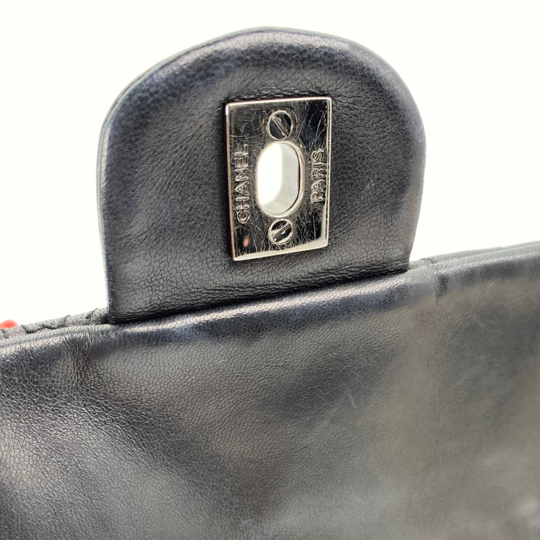 Ruelle, 10 Series Camellia Icon Motif Black Lambskin with seal only