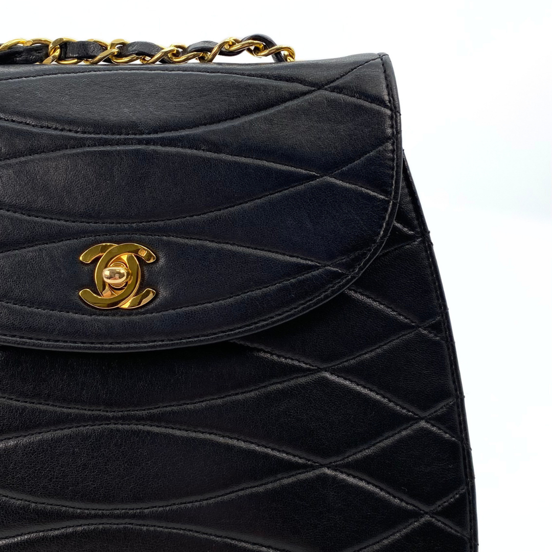 Xarena, 2 Series Curved Stitch Black Lambskin with seal and card