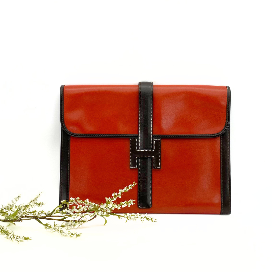 Iyura, 1993 Jige GM Brique Chocolat Boxcalf Clutch with stamp 〇W