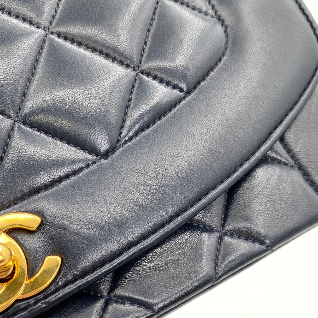 Ellis, 2 Series Medium Diana Navy Lambskin Gold Hardware with seal and card