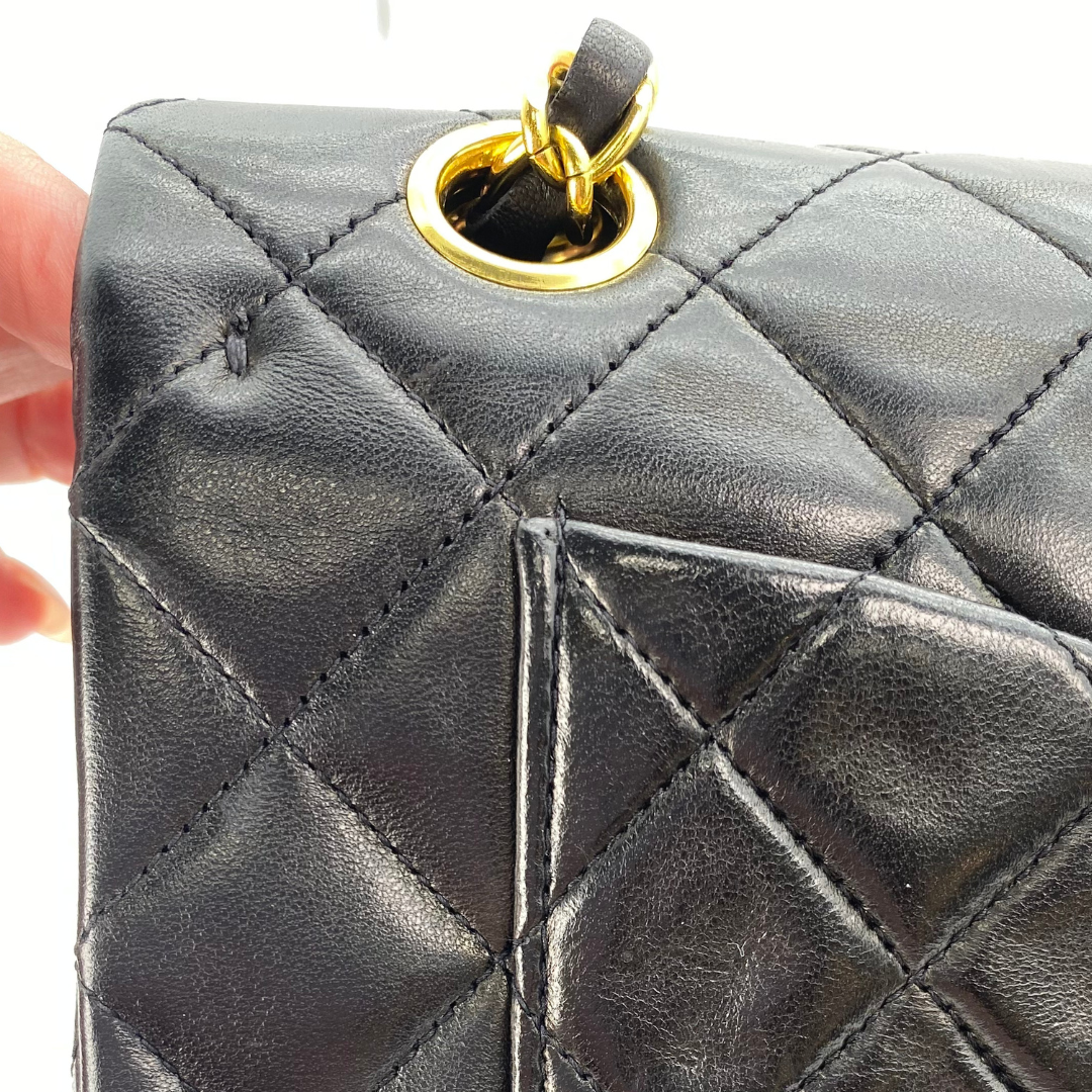 Adara, 3 Series Small Classic Flap Black Lambskin with seal and card