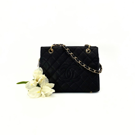 Orion, 7 Series Tote Black Caviar Gold Hardware with seal and card