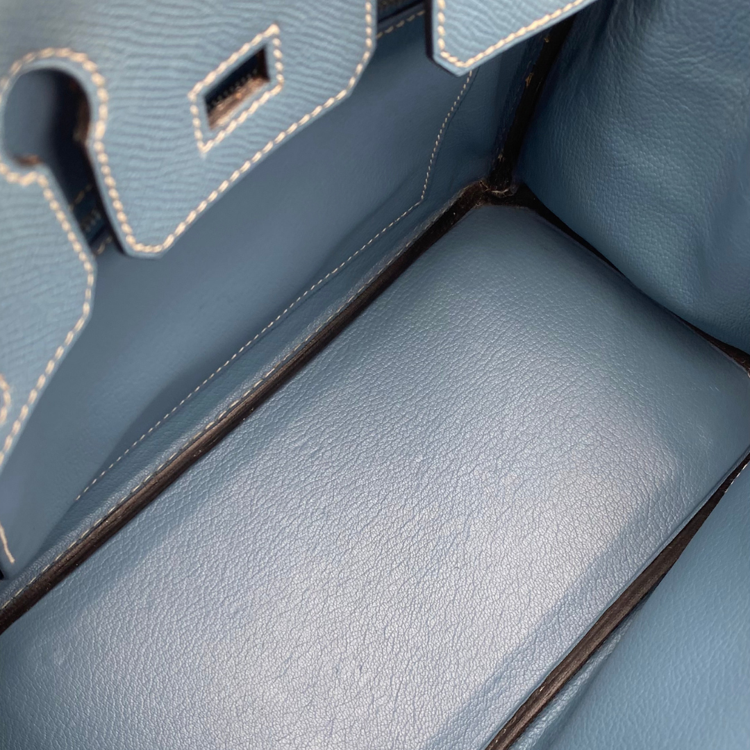 Romilly, 2006 Birkin 25 Blue Jean Veau Epsom Palladium Hardware with stamp □J