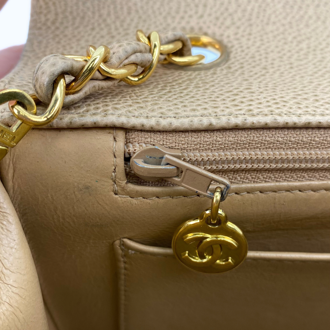 Gautier, 3 Series Medium Diana Beige Caviar with seal and card