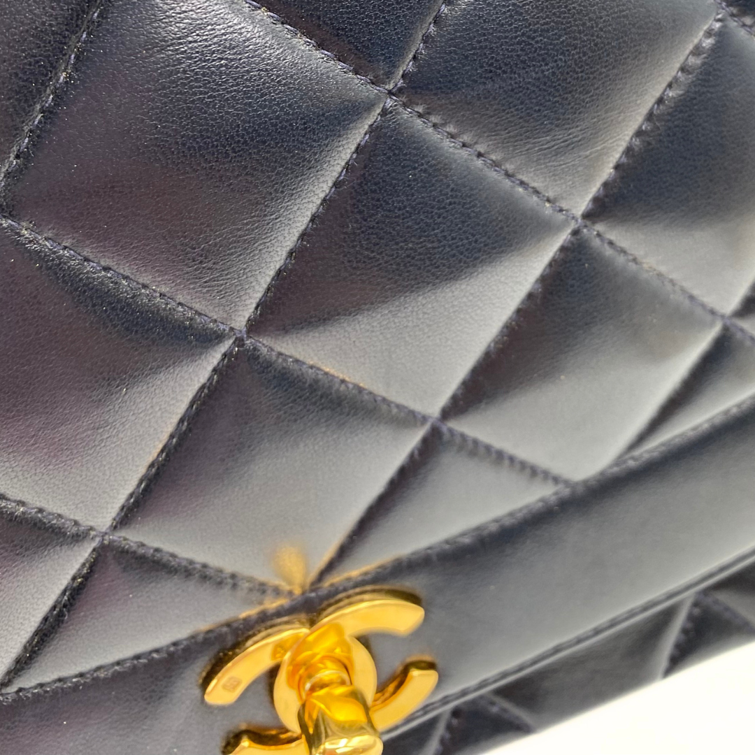 Ellis, 2 Series Medium Diana Navy Lambskin Gold Hardware with seal and card
