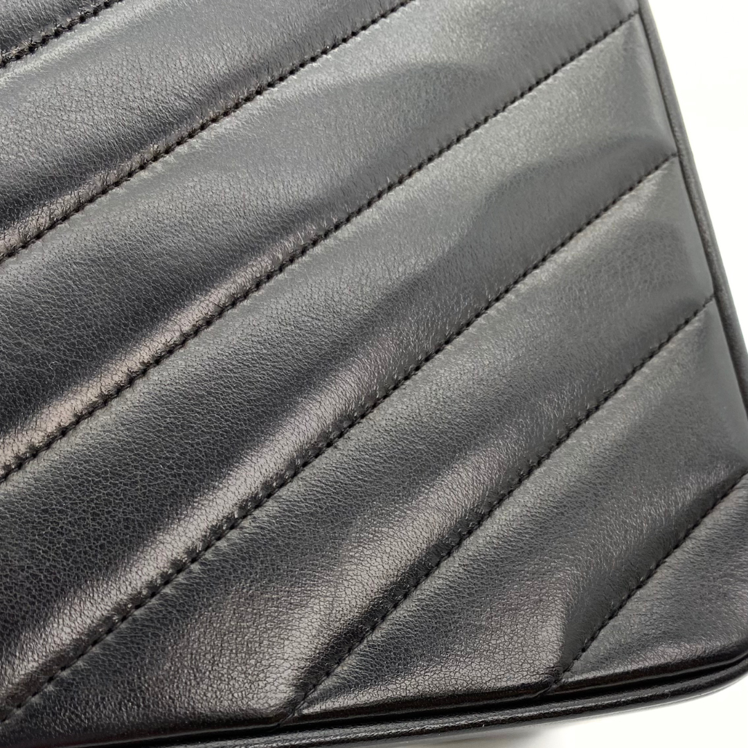 Eunho, 2 Series Single Flap Chevron Black Lambskin with seal and card