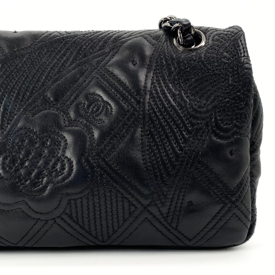 Ruelle, 10 Series Camellia Icon Motif Black Lambskin with seal only