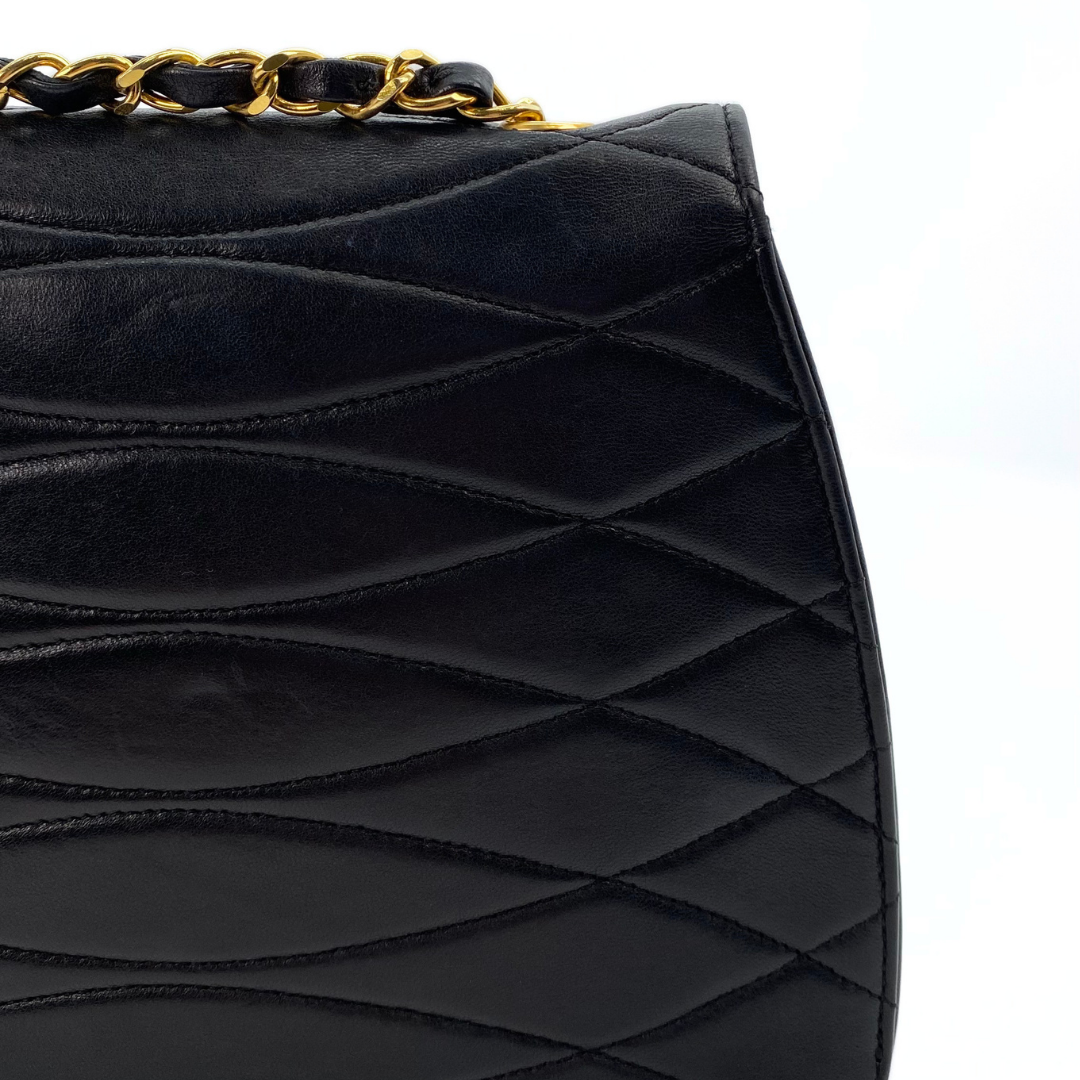 Xarena, 2 Series Curved Stitch Black Lambskin with seal and card