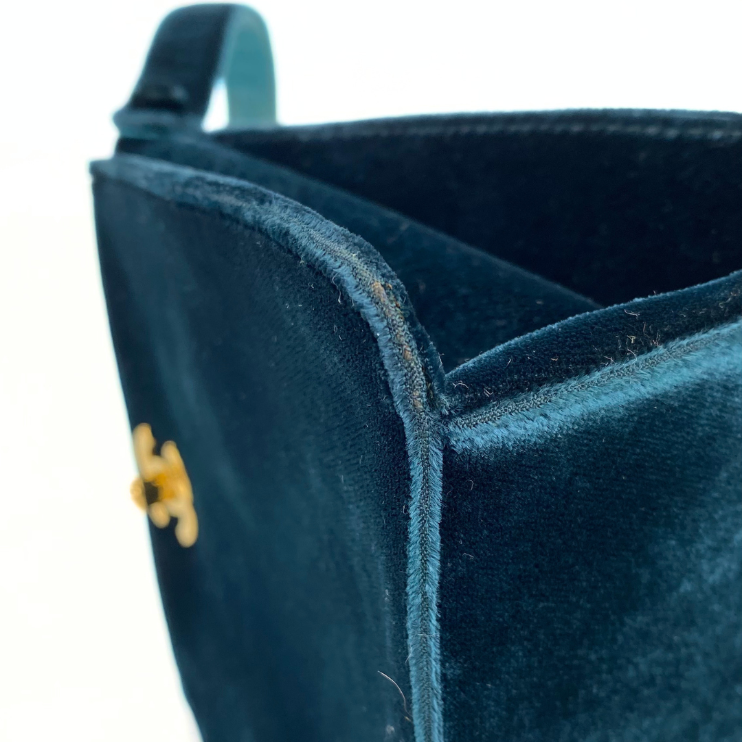 Taiki, 5 Series Turn Lock Green Velvet Top Handle Bucket Bag with seal and card