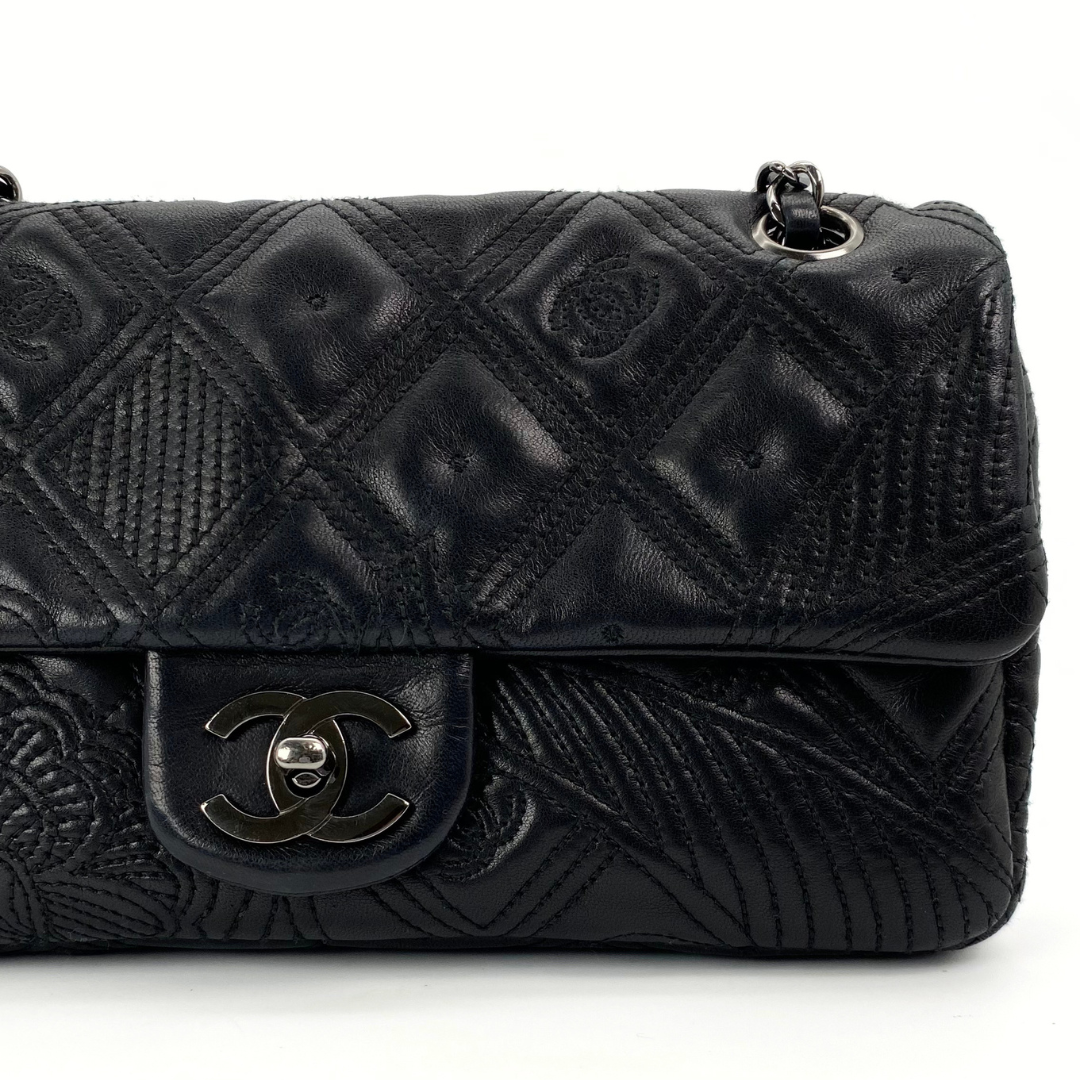 Ruelle, 10 Series Camellia Icon Motif Black Lambskin with seal only