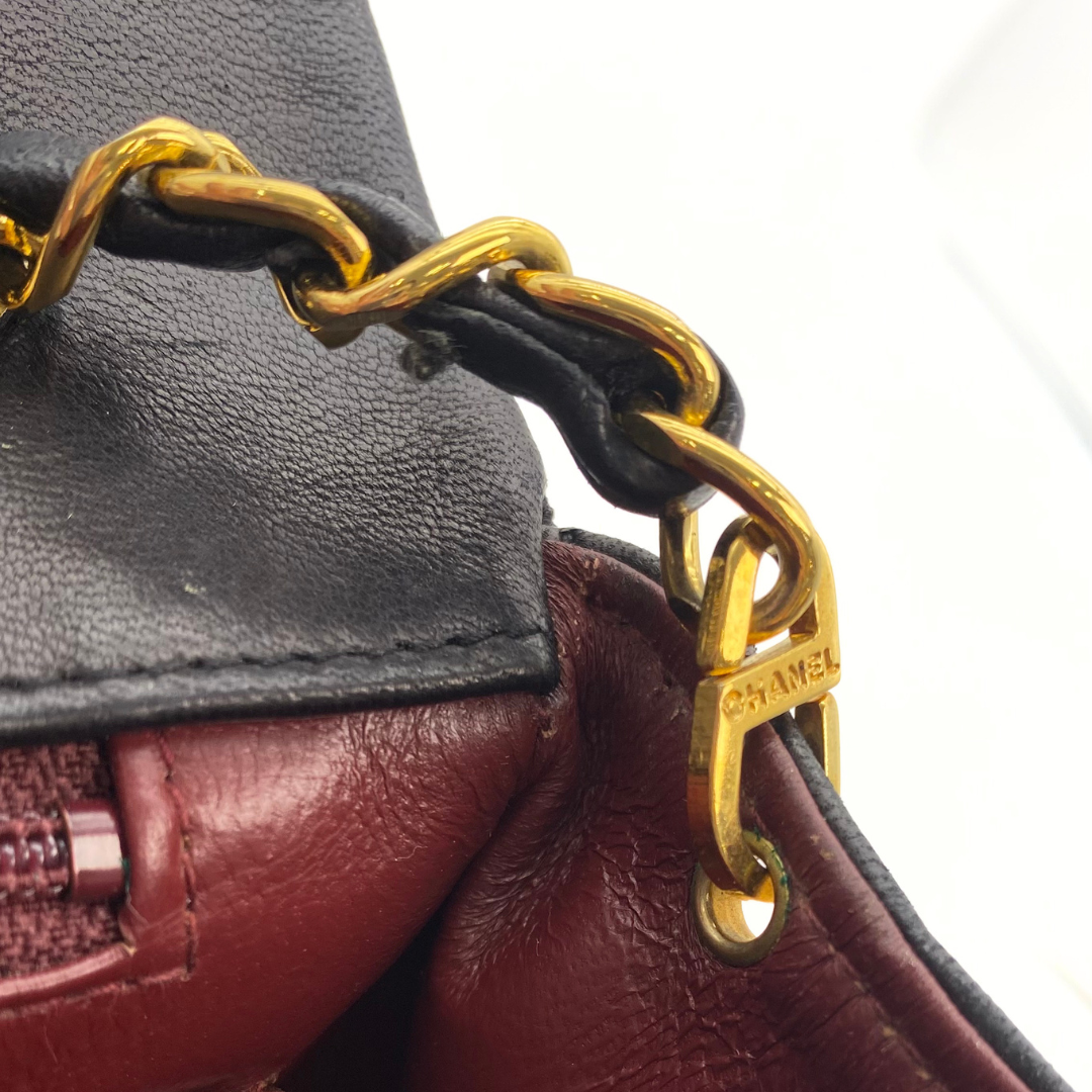 Evadne, 1 Series Small Full Flap Black Lambskin with seal and card