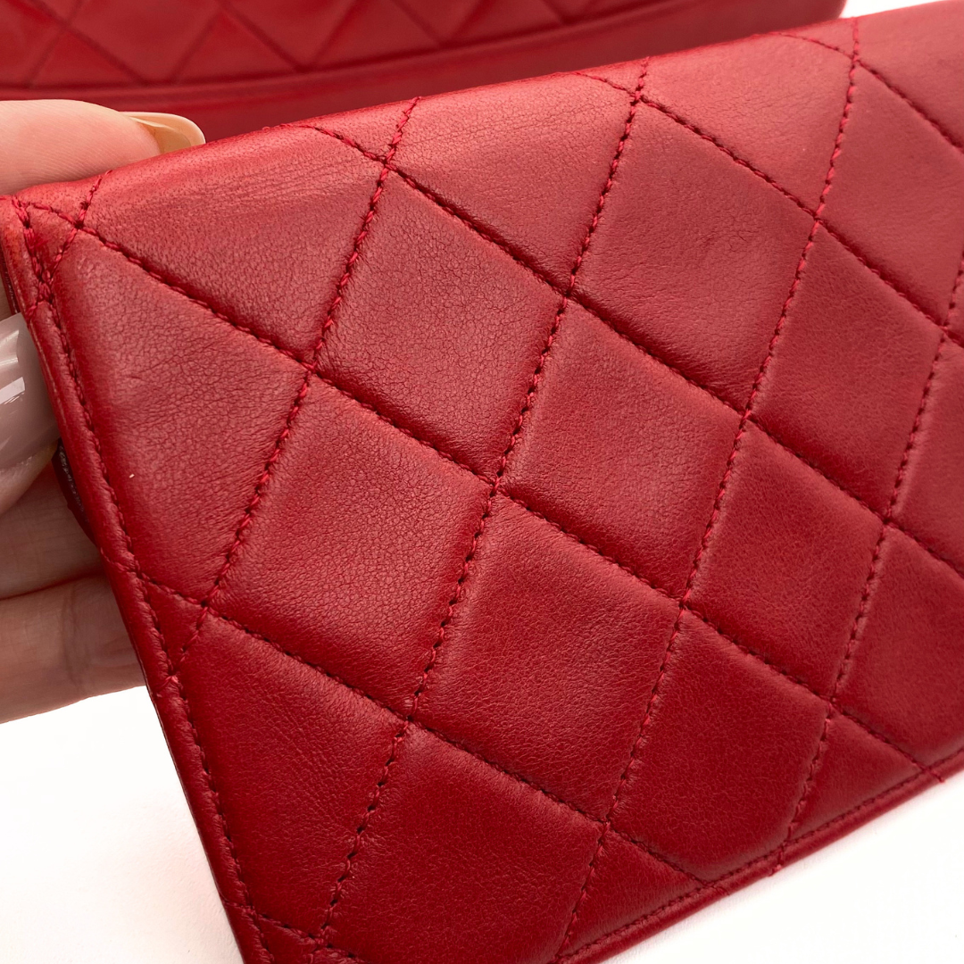 Hiroki, 1 Series Red Lambskin Horizon Flap Gold Hardware with seal only