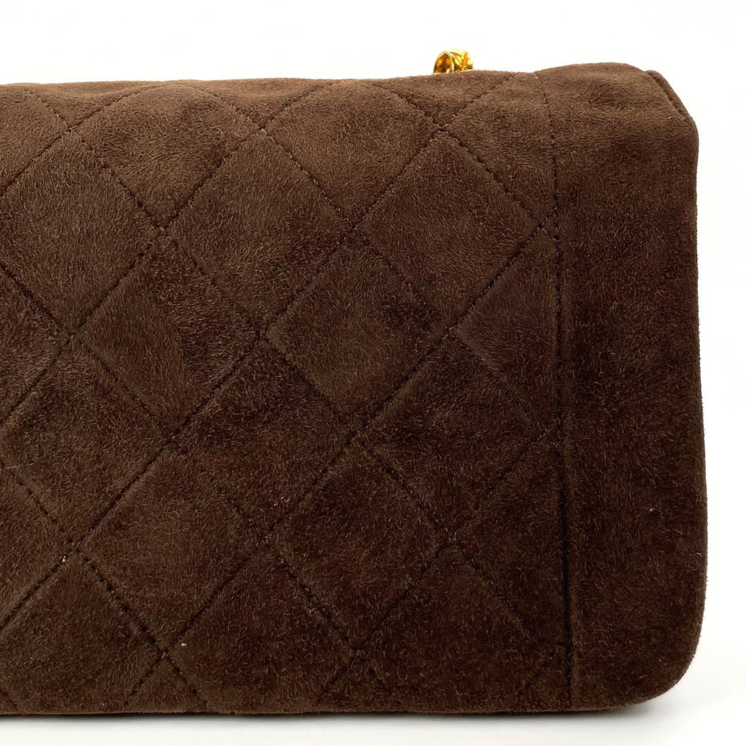 Vesper, 1 Series Mini Matelasse Bijou Chain Brown Suede Gold Hardware with seal only