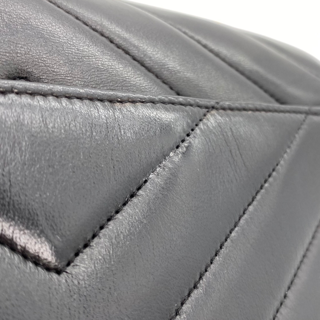 Eunho, 2 Series Single Flap Chevron Black Lambskin with seal and card