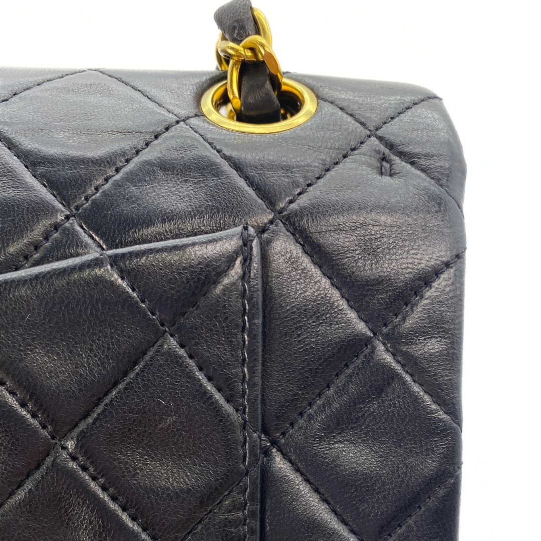 Adara, 3 Series Small Classic Flap Black Lambskin with seal and card