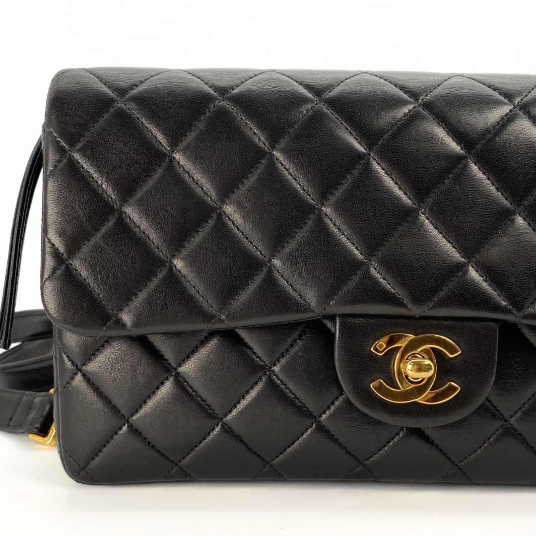 Cashel, 3 Series Matelasse 25 Backpack Black Lambskin with seal and card
