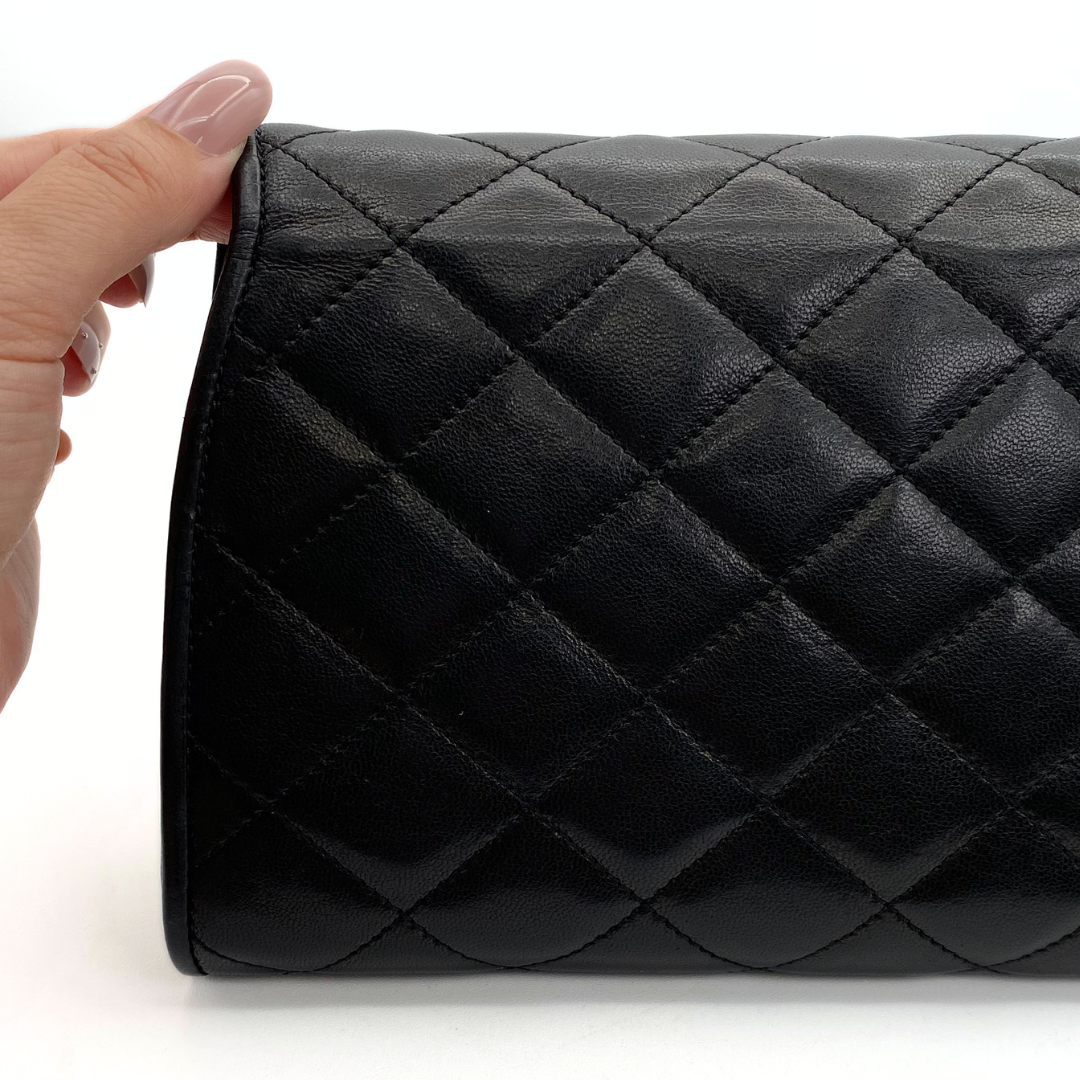 Arina, 3 Series Paris Black Lambskin Wallet On Chain with seal and card
