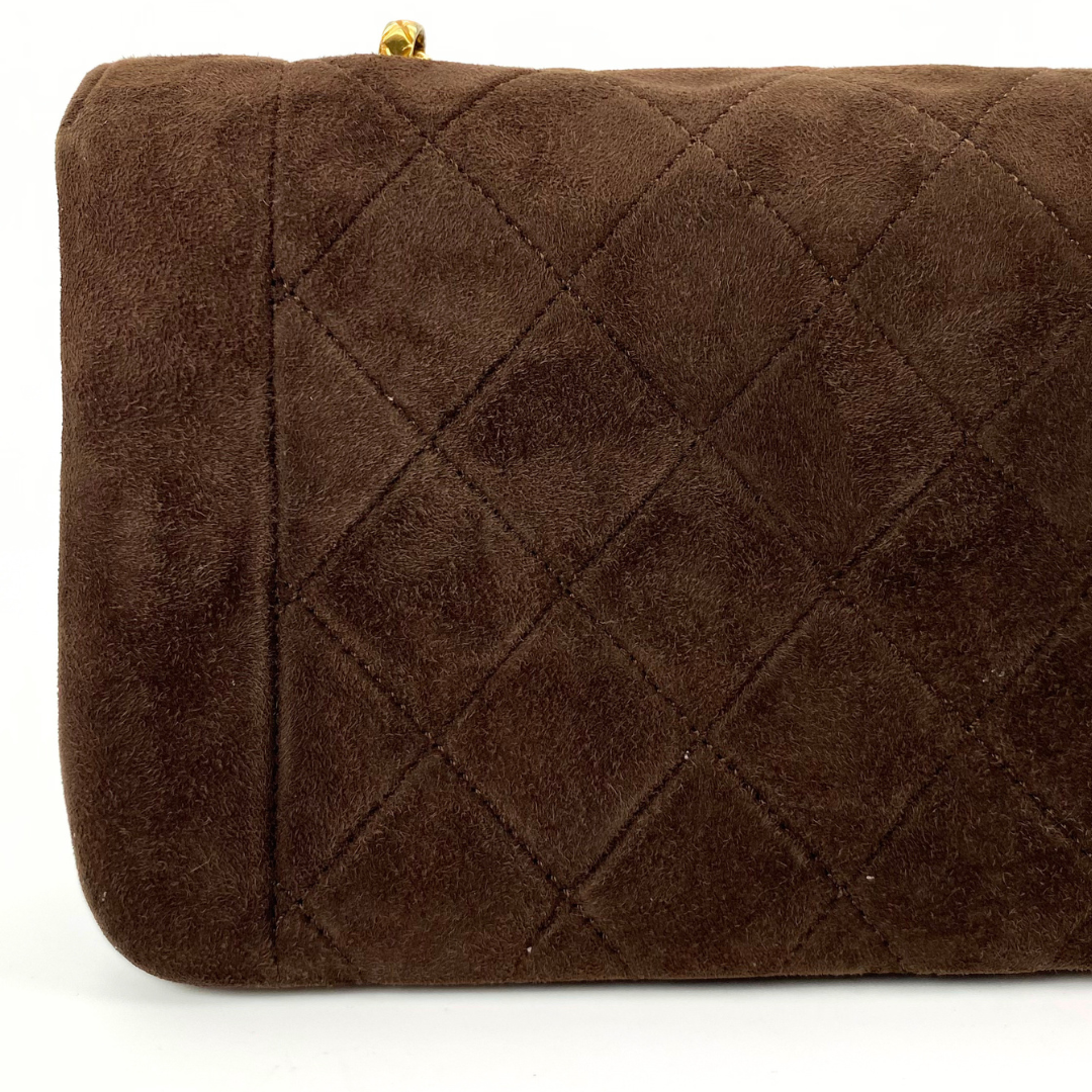 Vesper, 1 Series Mini Matelasse Bijou Chain Brown Suede Gold Hardware with seal only