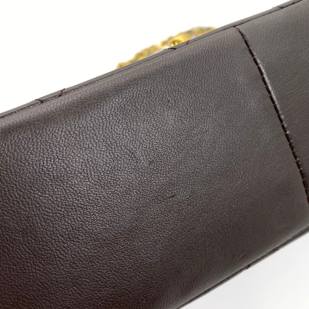 Yukiko, 1 Series Medium Brown Lambskin Tab Border Single Flap with seal and card