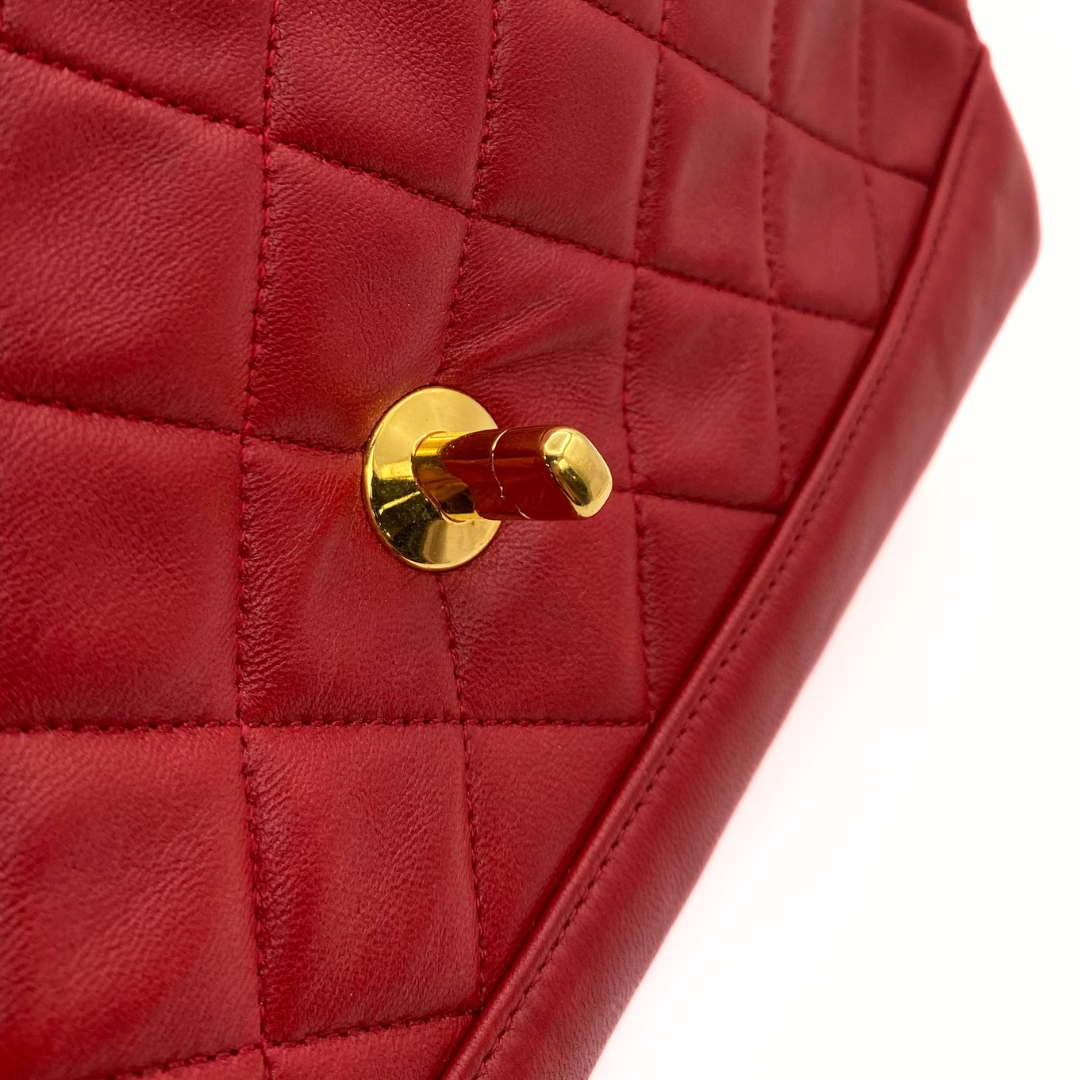 Hiroki, 1 Series Red Lambskin Horizon Flap Gold Hardware with seal only