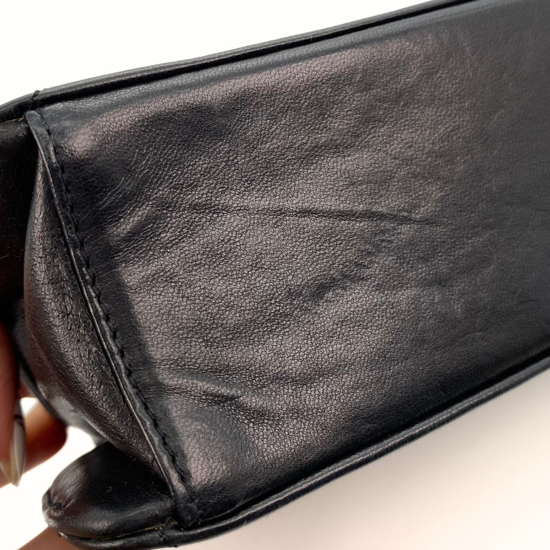 Xarena, 2 Series Curved Stitch Black Lambskin with seal and card