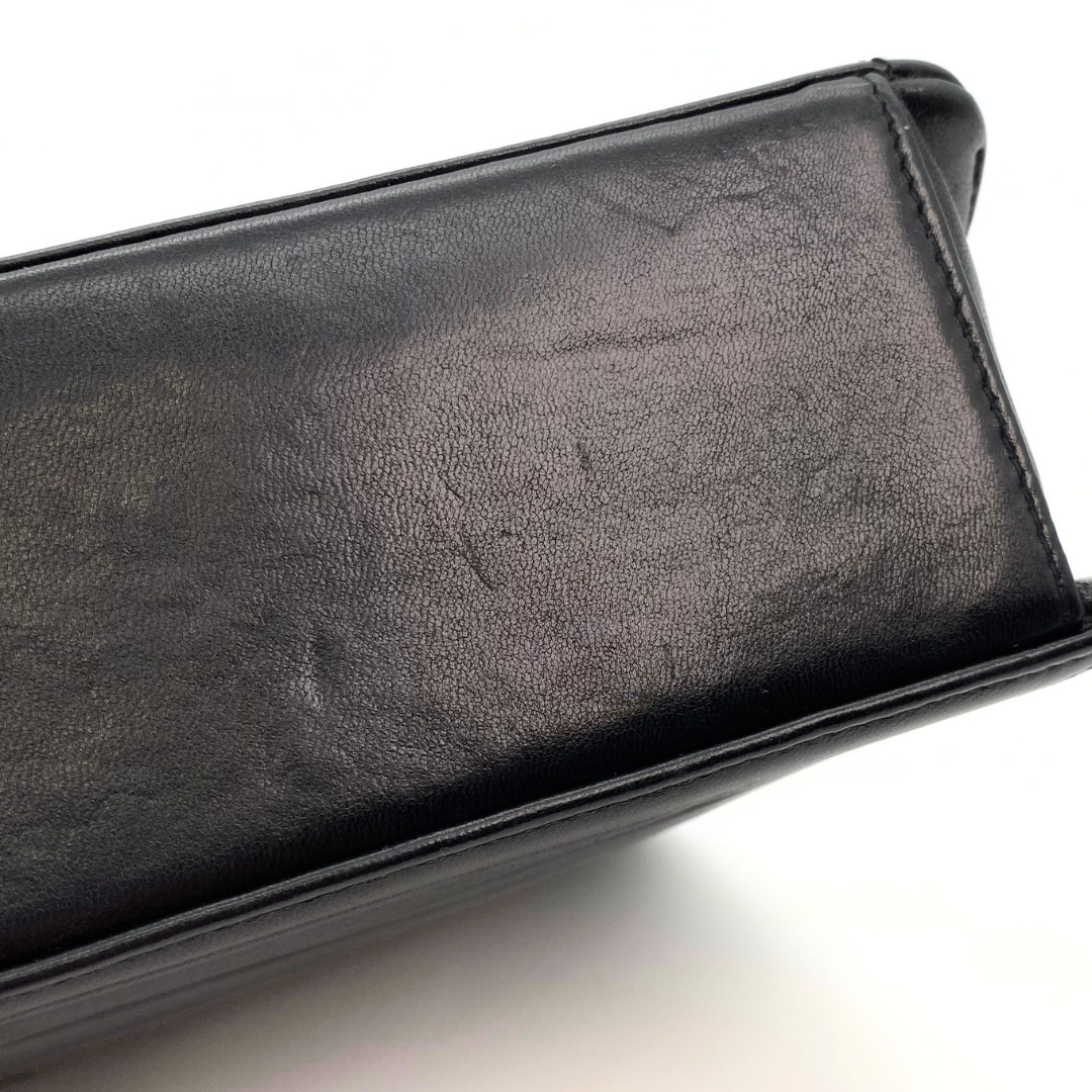 Xarena, 2 Series Curved Stitch Black Lambskin with seal and card