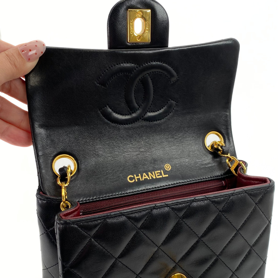Tsubaki, 1 Series Mini Square 17cm Black Lambskin with seal and card