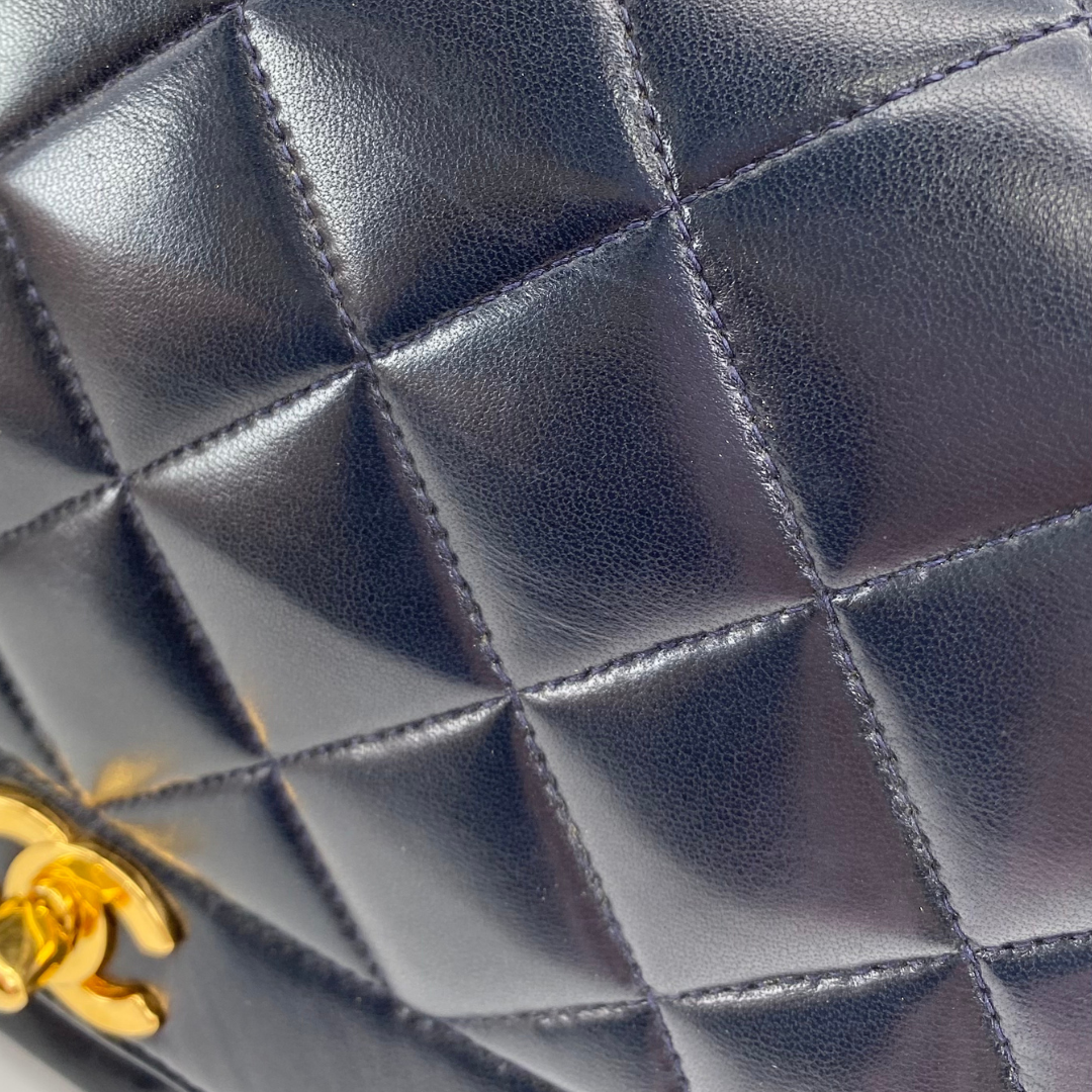 Ellis, 2 Series Medium Diana Navy Lambskin Gold Hardware with seal and card
