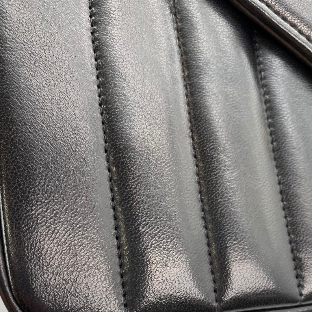 Eunho, 2 Series Single Flap Chevron Black Lambskin with seal and card