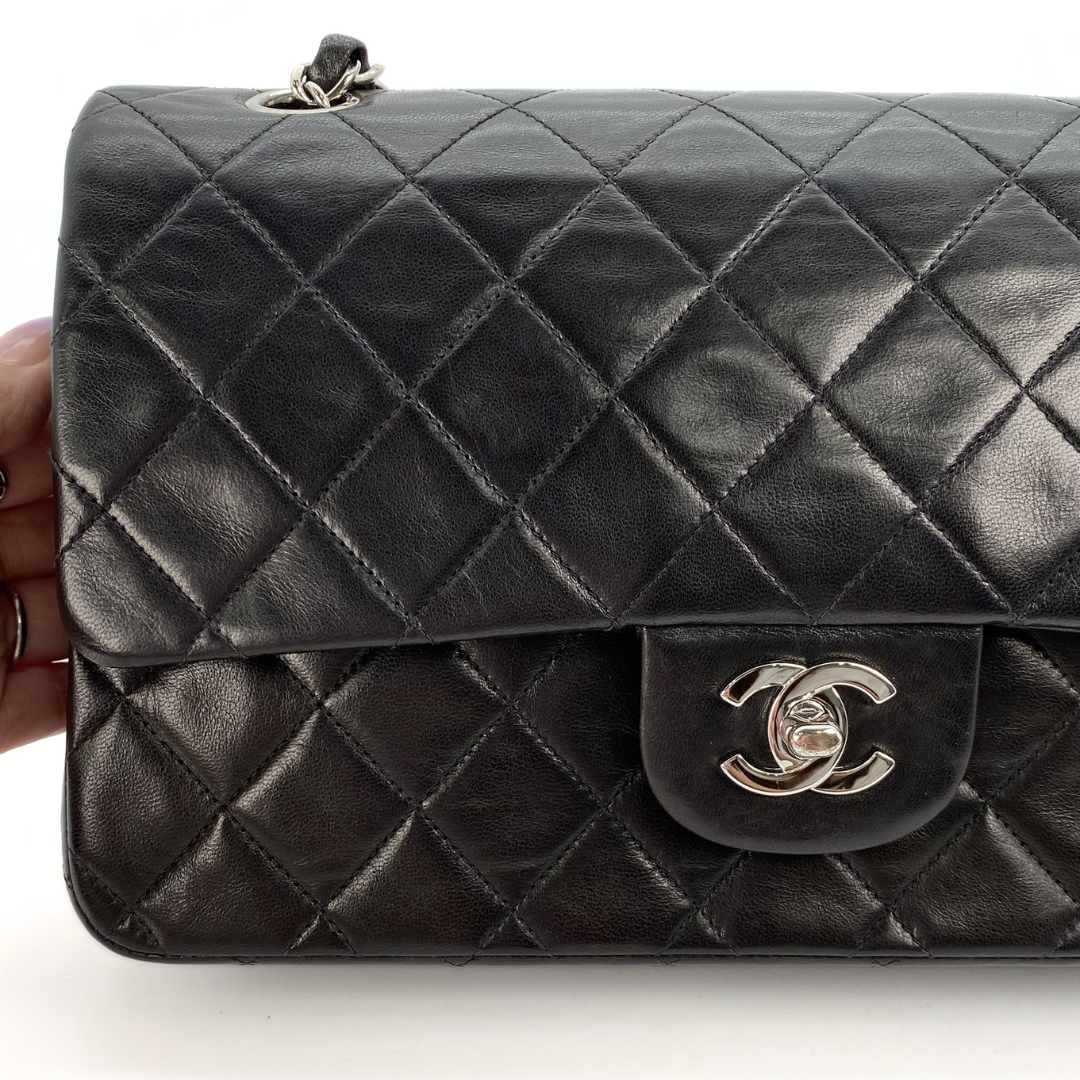 Thiago, 5 Series Medium Black Lambskin Silver Hardware with seal and card